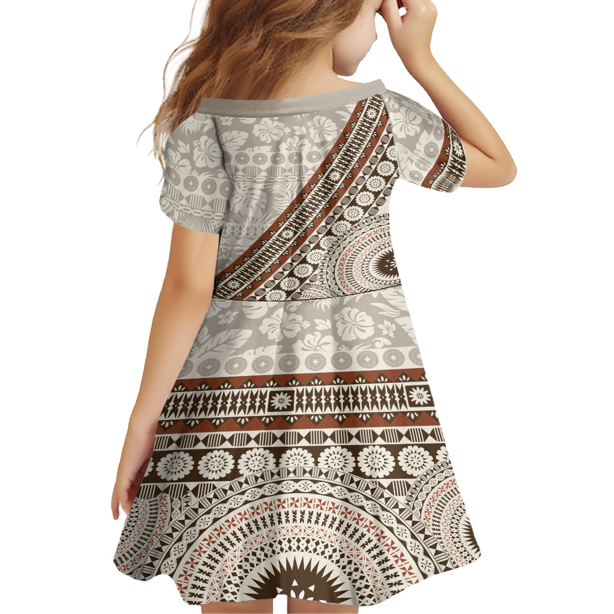 Bula Fiji Kid Short Sleeve Dress Fijian Masi Tapa Cloth Vintage Vibes LT14 - Polynesian Pride