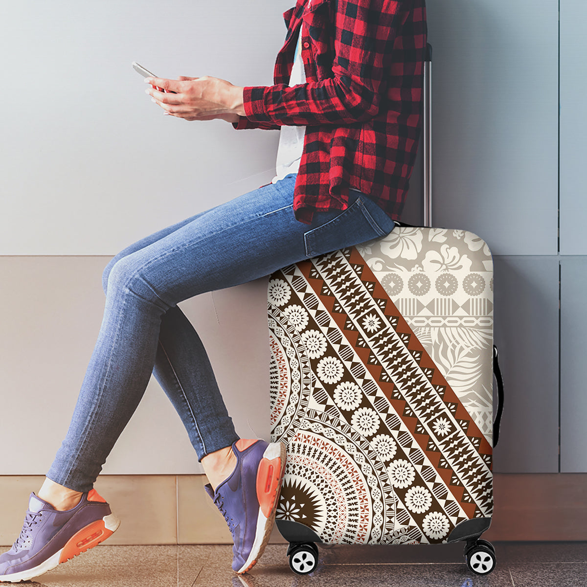 Bula Fiji Luggage Cover Fijian Masi Tapa Cloth Vintage Vibes LT14 - Polynesian Pride