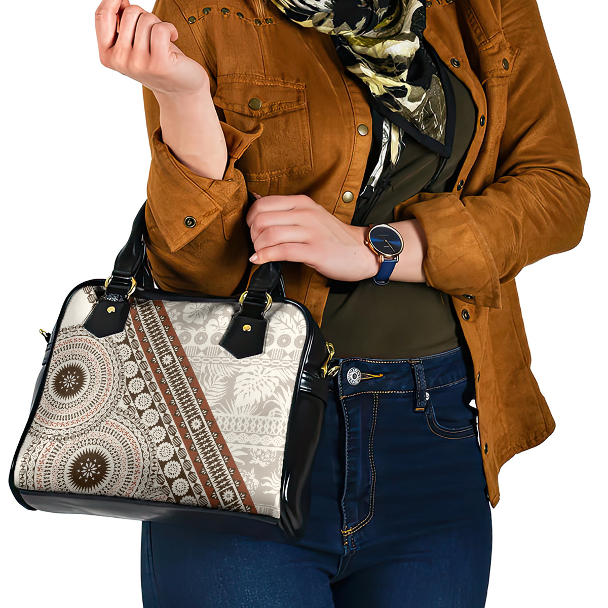 Bula Fiji Shoulder Handbag Fijian Masi Tapa Cloth Vintage Vibes LT14 - Polynesian Pride