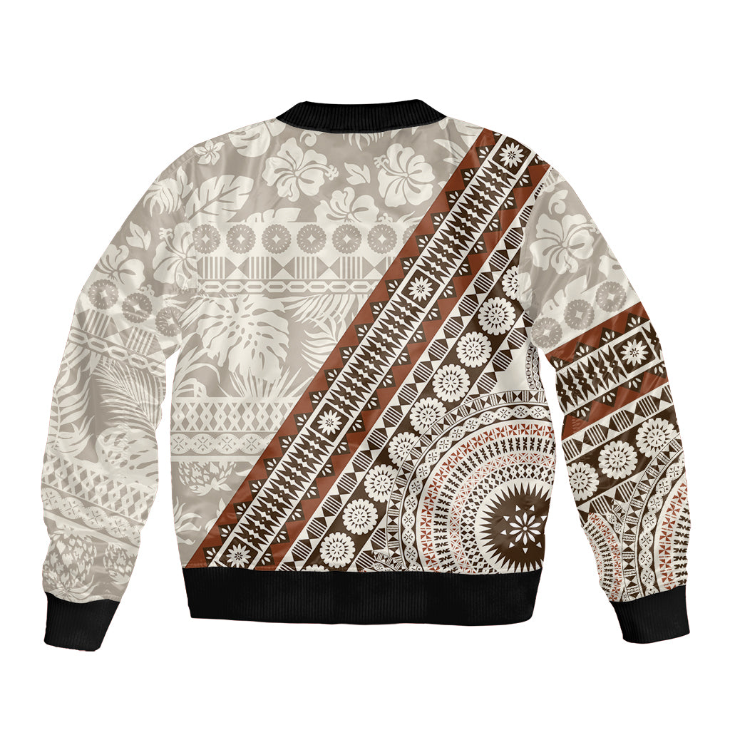 Bula Fiji Sleeve Zip Bomber Jacket Fijian Masi Tapa Cloth Vintage Vibes LT14 - Polynesian Pride