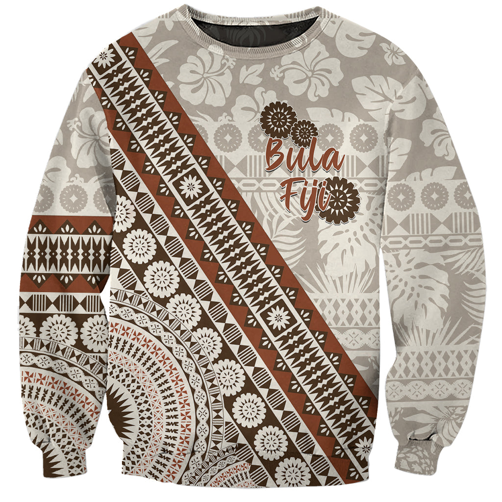 Bula Fiji Sweatshirt Fijian Masi Tapa Cloth Vintage Vibes LT14 Unisex Beige - Polynesian Pride