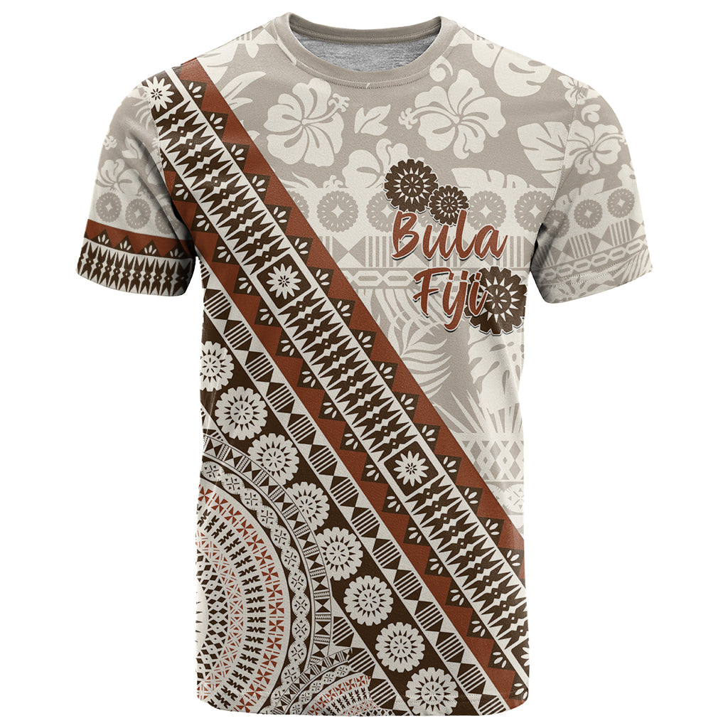 Bula Fiji T Shirt Fijian Masi Tapa Cloth Vintage Vibes LT14 Beige - Polynesian Pride
