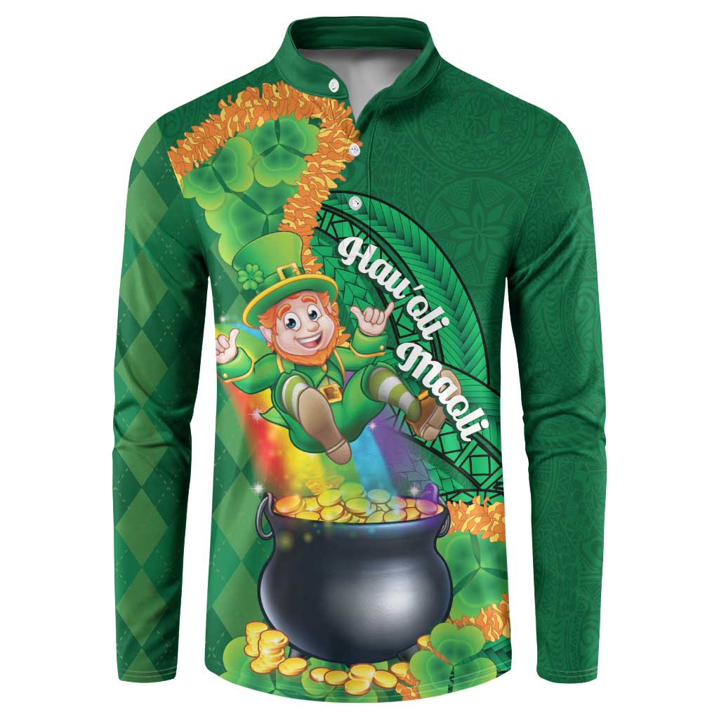 St Patrick's Day Hawaii Button Sweatshirt Hauoli Maoli Funny Shaka Leprechaun