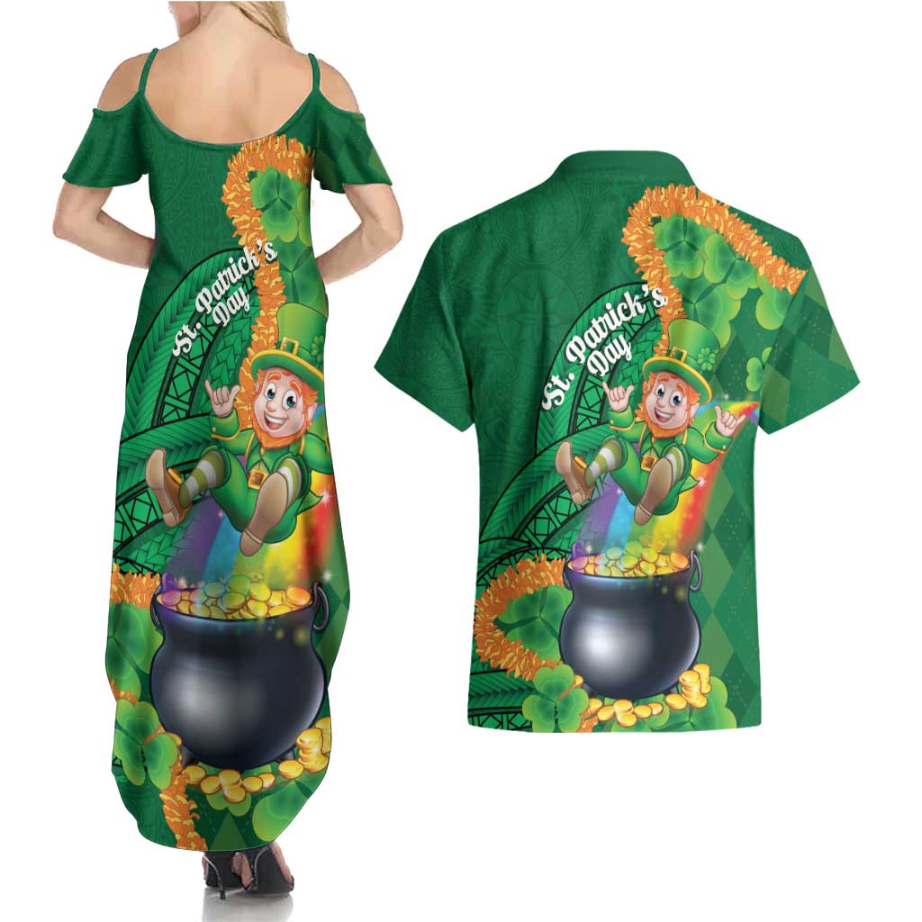 St Patrick's Day Hawaii Couples Matching Summer Maxi Dress and Hawaiian Shirt Hauoli Maoli Funny Shaka Leprechaun LT14 - Polynesian Pride