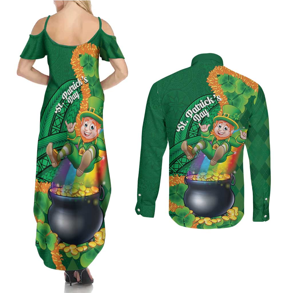 St Patrick's Day Hawaii Couples Matching Summer Maxi Dress and Long Sleeve Button Shirt Hauoli Maoli Funny Shaka Leprechaun LT14 - Polynesian Pride