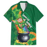 St Patrick's Day Hawaii Family Matching Off Shoulder Maxi Dress and Hawaiian Shirt Hauoli Maoli Funny Shaka Leprechaun LT14 Dad's Shirt - Short Sleeve Green - Polynesian Pride