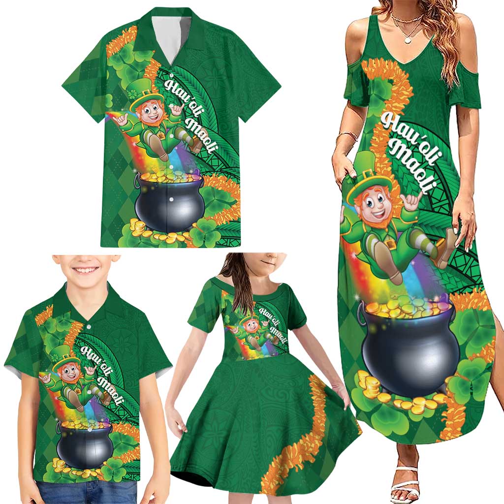 St Patrick's Day Hawaii Family Matching Summer Maxi Dress and Hawaiian Shirt Hauoli Maoli Funny Shaka Leprechaun LT14 - Polynesian Pride