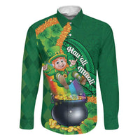 St Patrick's Day Hawaii Family Matching Tank Maxi Dress and Hawaiian Shirt Hauoli Maoli Funny Shaka Leprechaun LT14 Dad's Shirt - Long Sleeve Green - Polynesian Pride