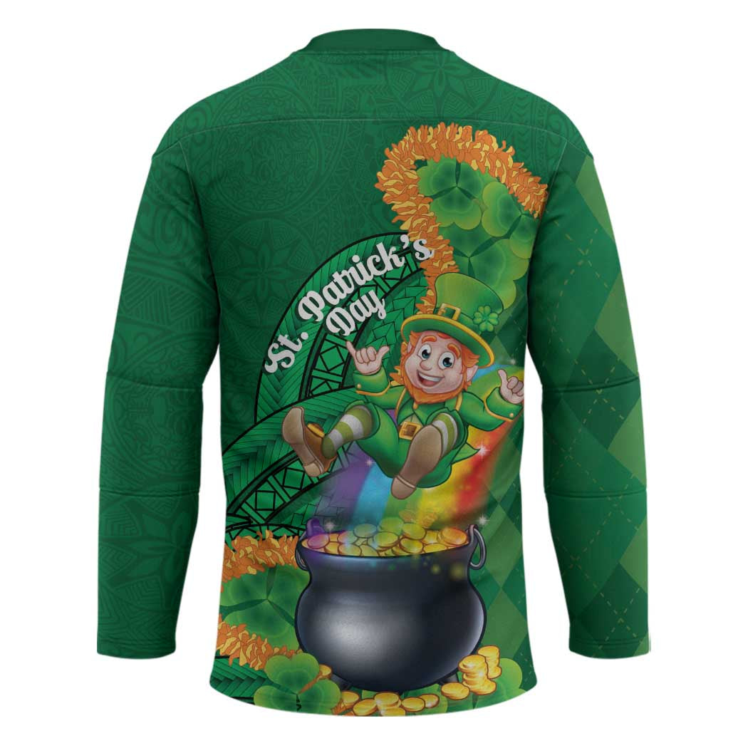 St Patrick's Day Hawaii Hockey Jersey Hauoli Maoli Funny Shaka Leprechaun LT14 - Polynesian Pride