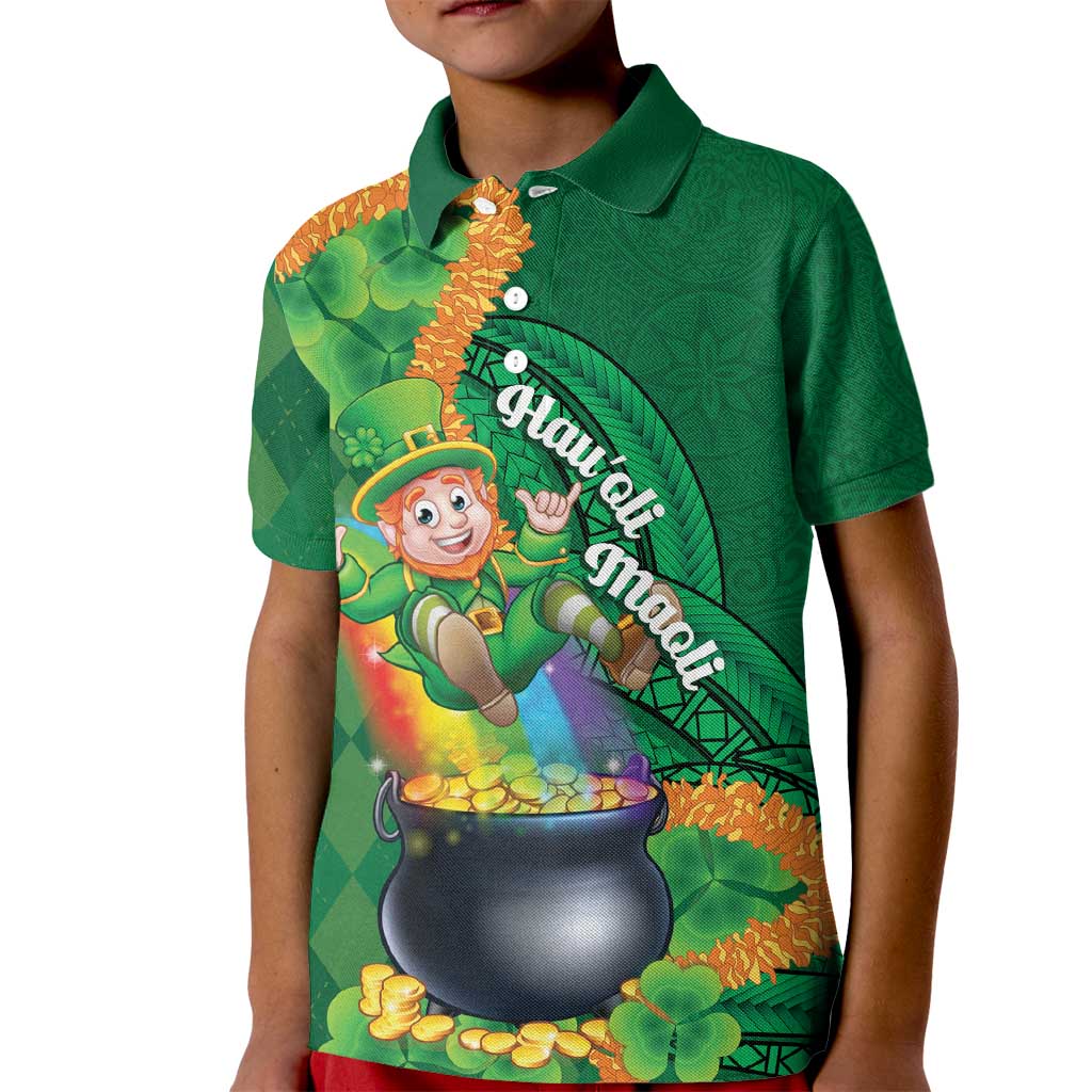 St Patrick's Day Hawaii Kid Polo Shirt Hauoli Maoli Funny Shaka Leprechaun LT14 Kid Green - Polynesian Pride