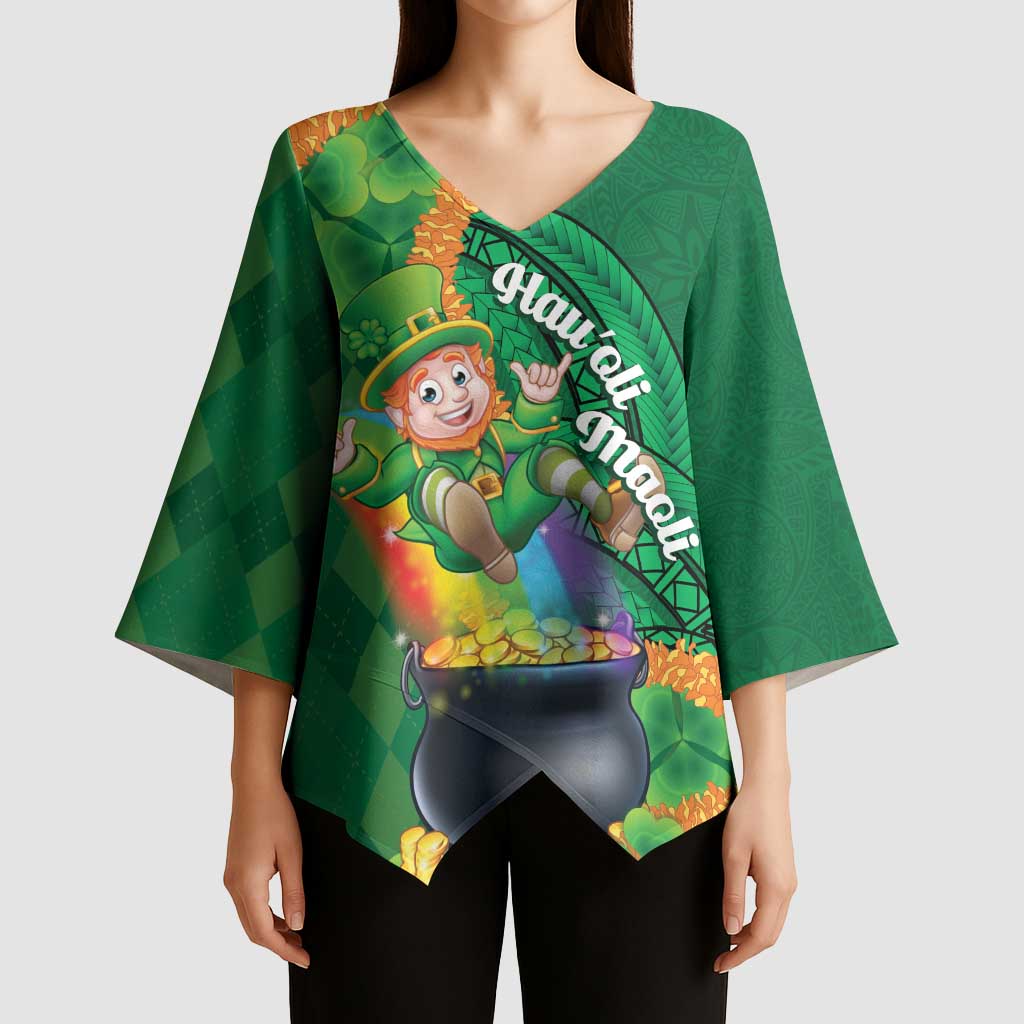 St Patrick's Day Hawaii Kimono Sleeve Blouse Hauoli Maoli Funny Shaka Leprechaun