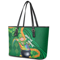 St Patrick's Day Hawaii Leather Tote Bag Hauoli Maoli Funny Shaka Leprechaun LT14 - Polynesian Pride