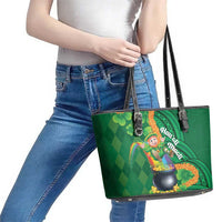 St Patrick's Day Hawaii Leather Tote Bag Hauoli Maoli Funny Shaka Leprechaun LT14 - Polynesian Pride