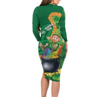 St Patrick's Day Hawaii Long Sleeve Bodycon Dress Hauoli Maoli Funny Shaka Leprechaun