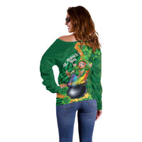 St Patrick's Day Hawaii Off Shoulder Sweater Hauoli Maoli Funny Shaka Leprechaun