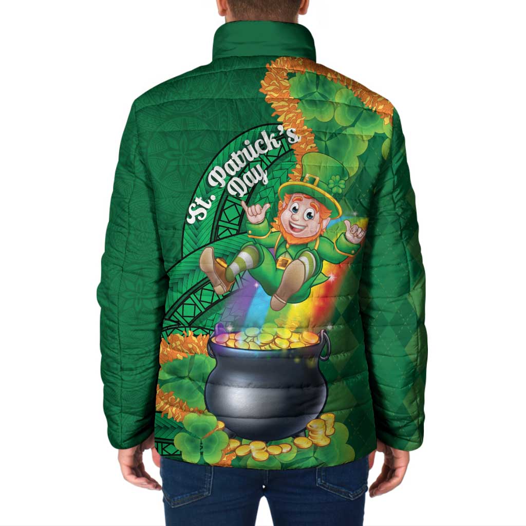 St Patrick's Day Hawaii Padded Jacket Hauoli Maoli Funny Shaka Leprechaun