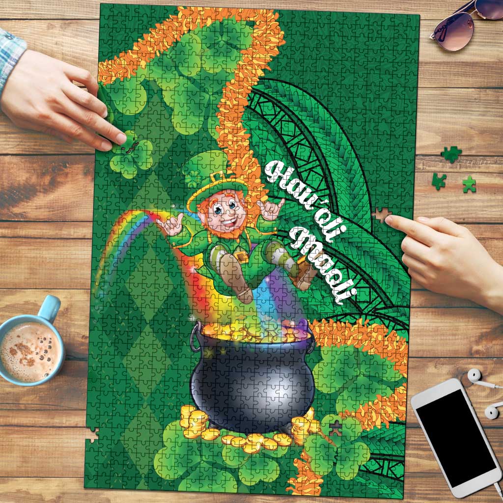 St Patrick's Day Hawaii Puzzle Hauoli Maoli Funny Shaka Leprechaun LT14 Green - Polynesian Pride