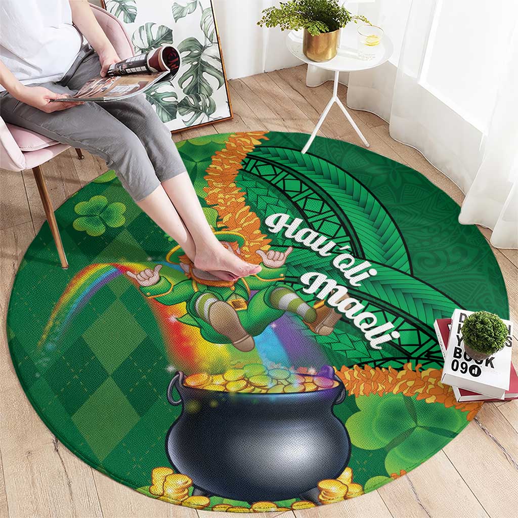 St Patrick's Day Hawaii Round Carpet Hauoli Maoli Funny Shaka Leprechaun