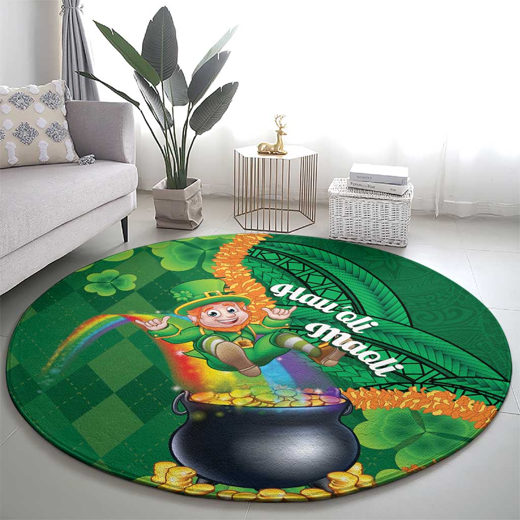 St Patrick's Day Hawaii Round Carpet Hauoli Maoli Funny Shaka Leprechaun