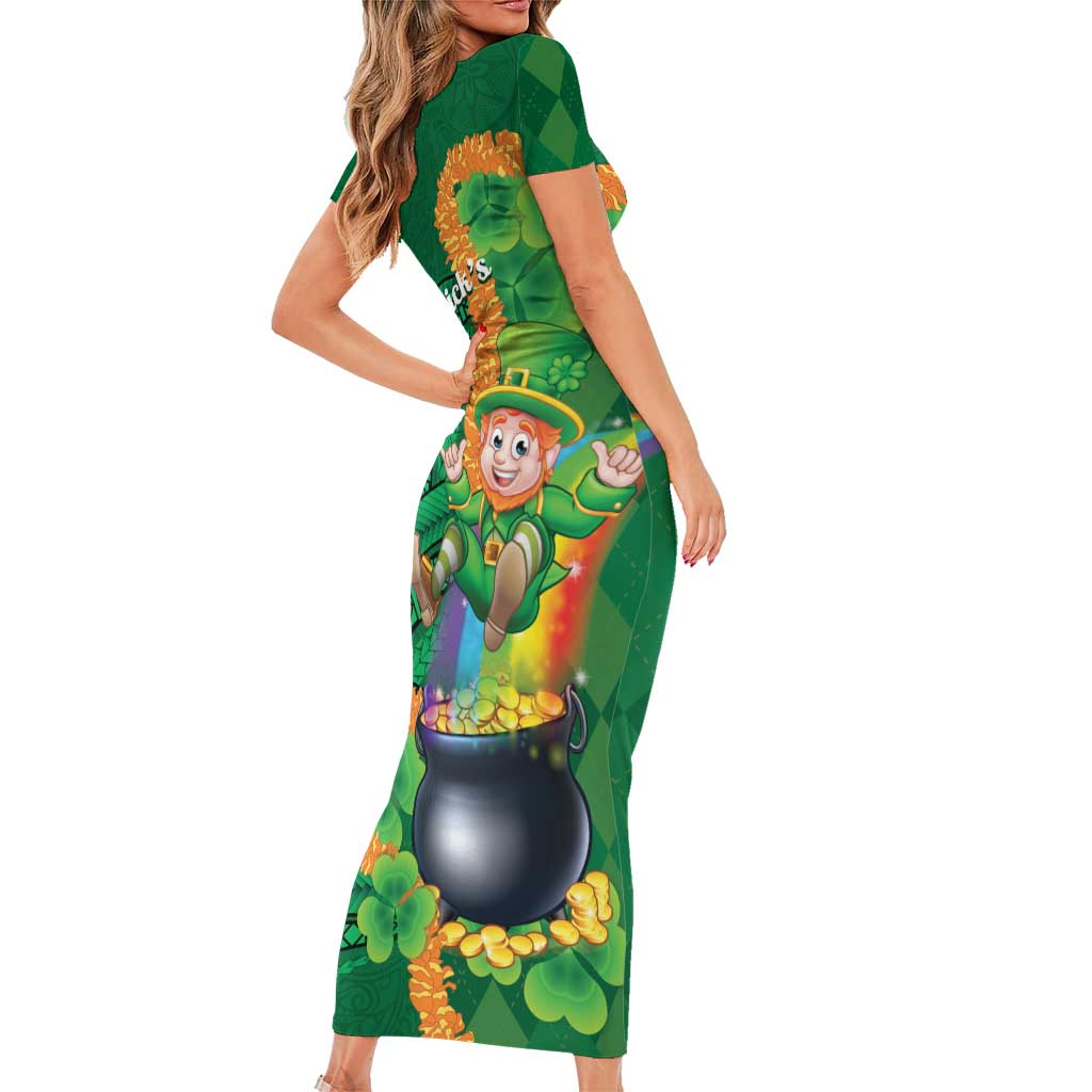 St Patrick's Day Hawaii Short Sleeve Bodycon Dress Hauoli Maoli Funny Shaka Leprechaun