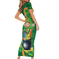 St Patrick's Day Hawaii Short Sleeve Bodycon Dress Hauoli Maoli Funny Shaka Leprechaun