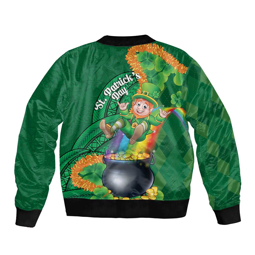 St Patrick's Day Hawaii Sleeve Zip Bomber Jacket Hauoli Maoli Funny Shaka Leprechaun