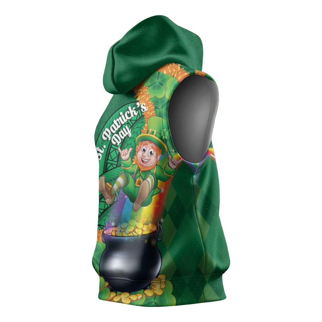 St Patrick's Day Hawaii Sleeveless Hoodie Hauoli Maoli Funny Shaka Leprechaun LT14 - Polynesian Pride