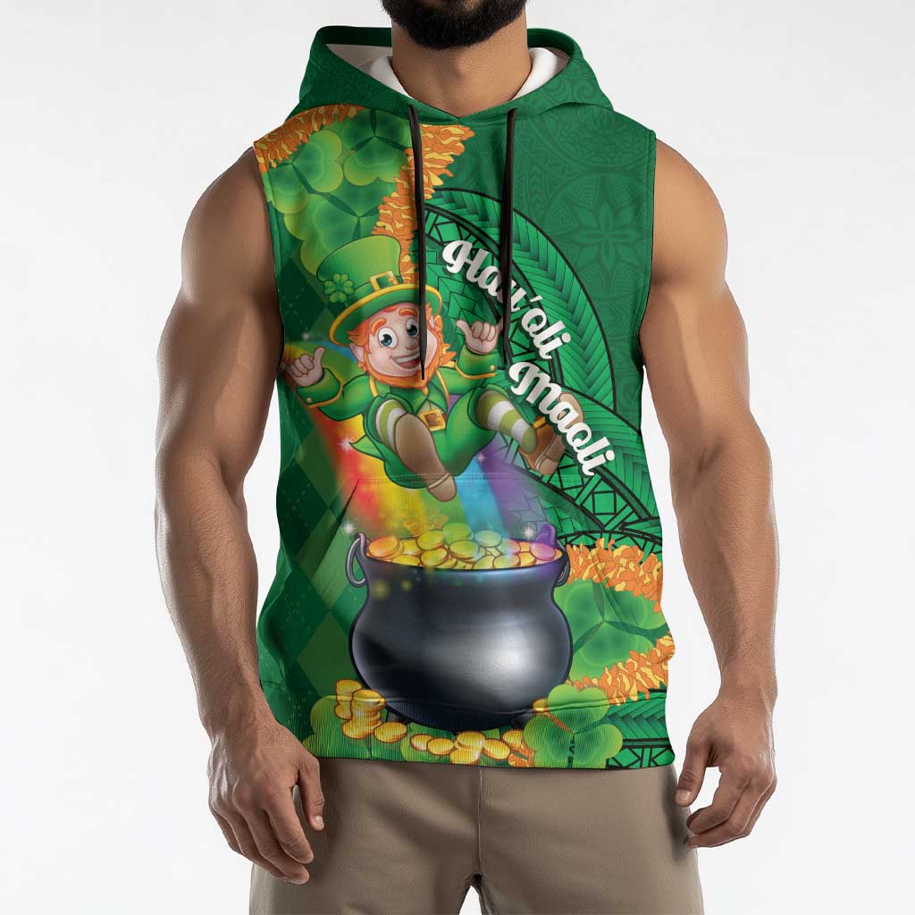 St Patrick's Day Hawaii Sleeveless Hoodie Hauoli Maoli Funny Shaka Leprechaun LT14 - Polynesian Pride