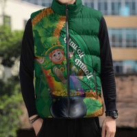 St Patrick's Day Hawaii Sleeveless Puffer Jacket Hauoli Maoli Funny Shaka Leprechaun