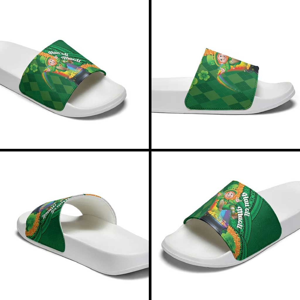 St Patrick's Day Hawaii Slide Sandals Hauoli Maoli Funny Shaka Leprechaun