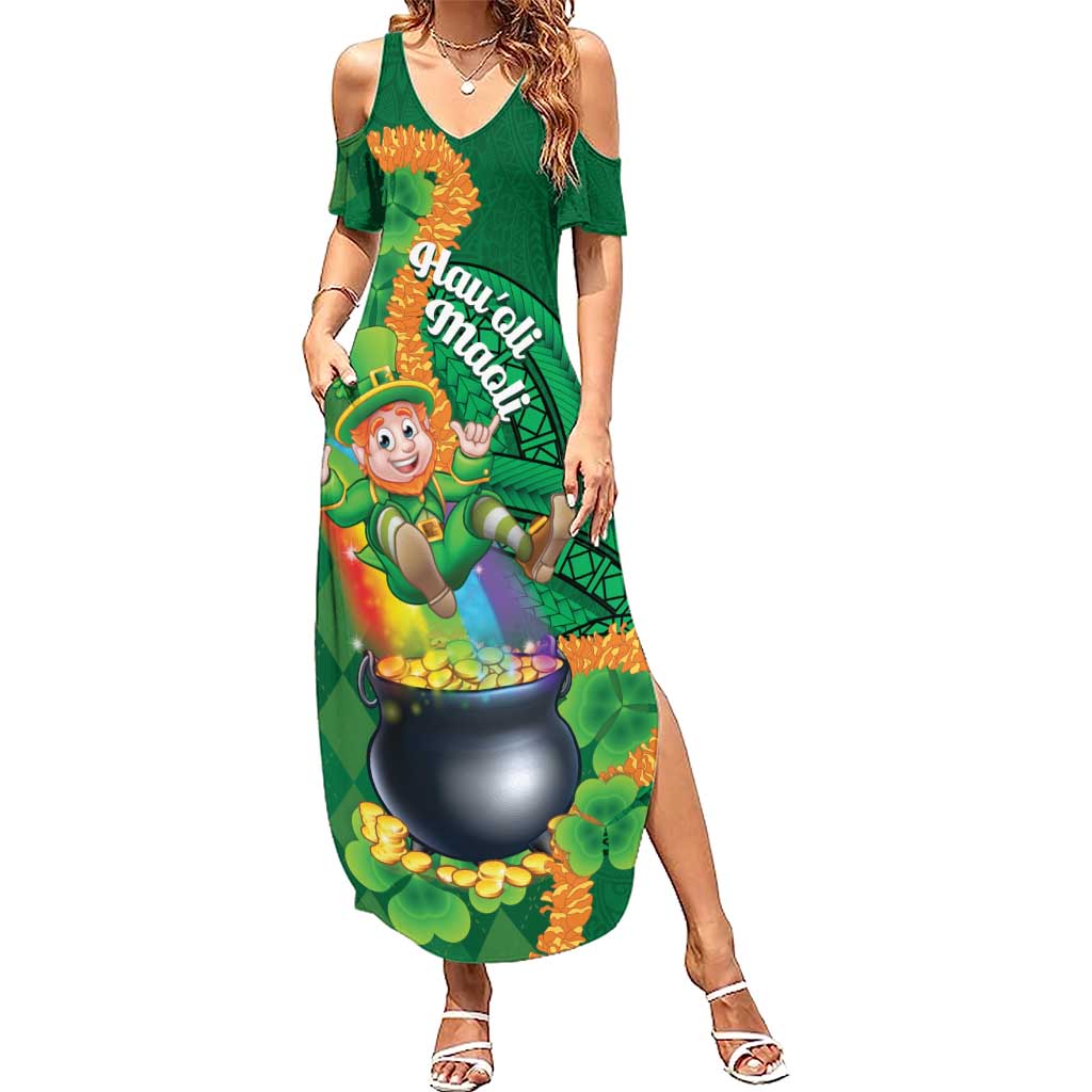 St Patrick's Day Hawaii Summer Maxi Dress Hauoli Maoli Funny Shaka Leprechaun