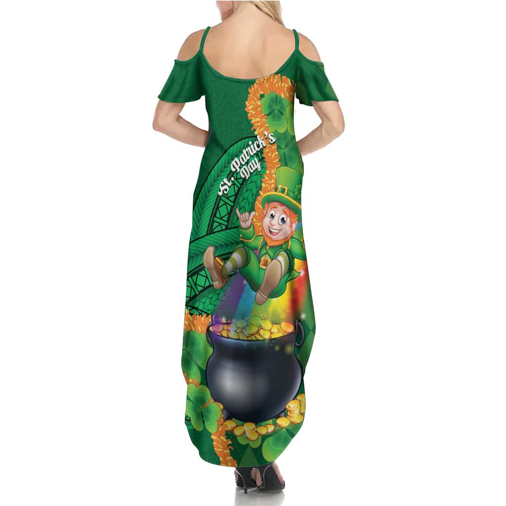 St Patrick's Day Hawaii Summer Maxi Dress Hauoli Maoli Funny Shaka Leprechaun