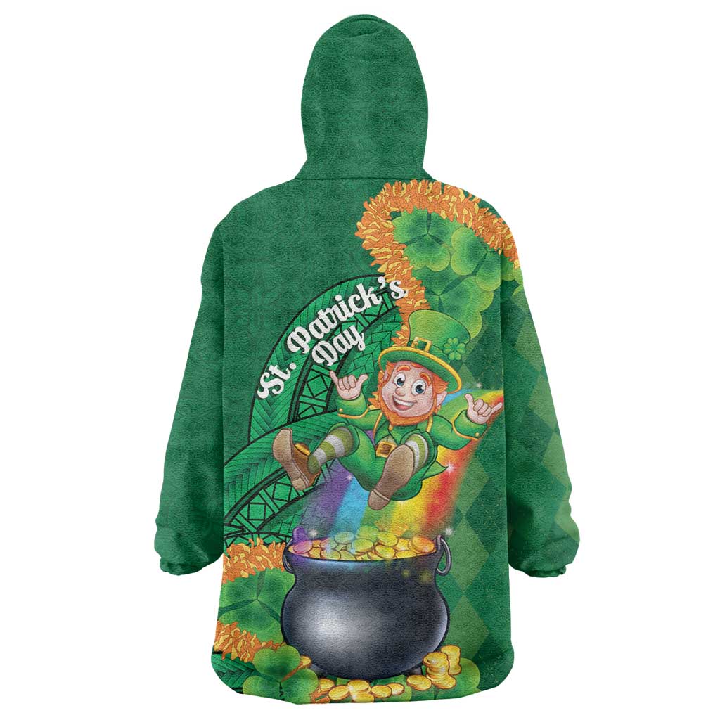 St Patrick's Day Hawaii Wearable Blanket Hoodie Hauoli Maoli Funny Shaka Leprechaun LT14 - Polynesian Pride