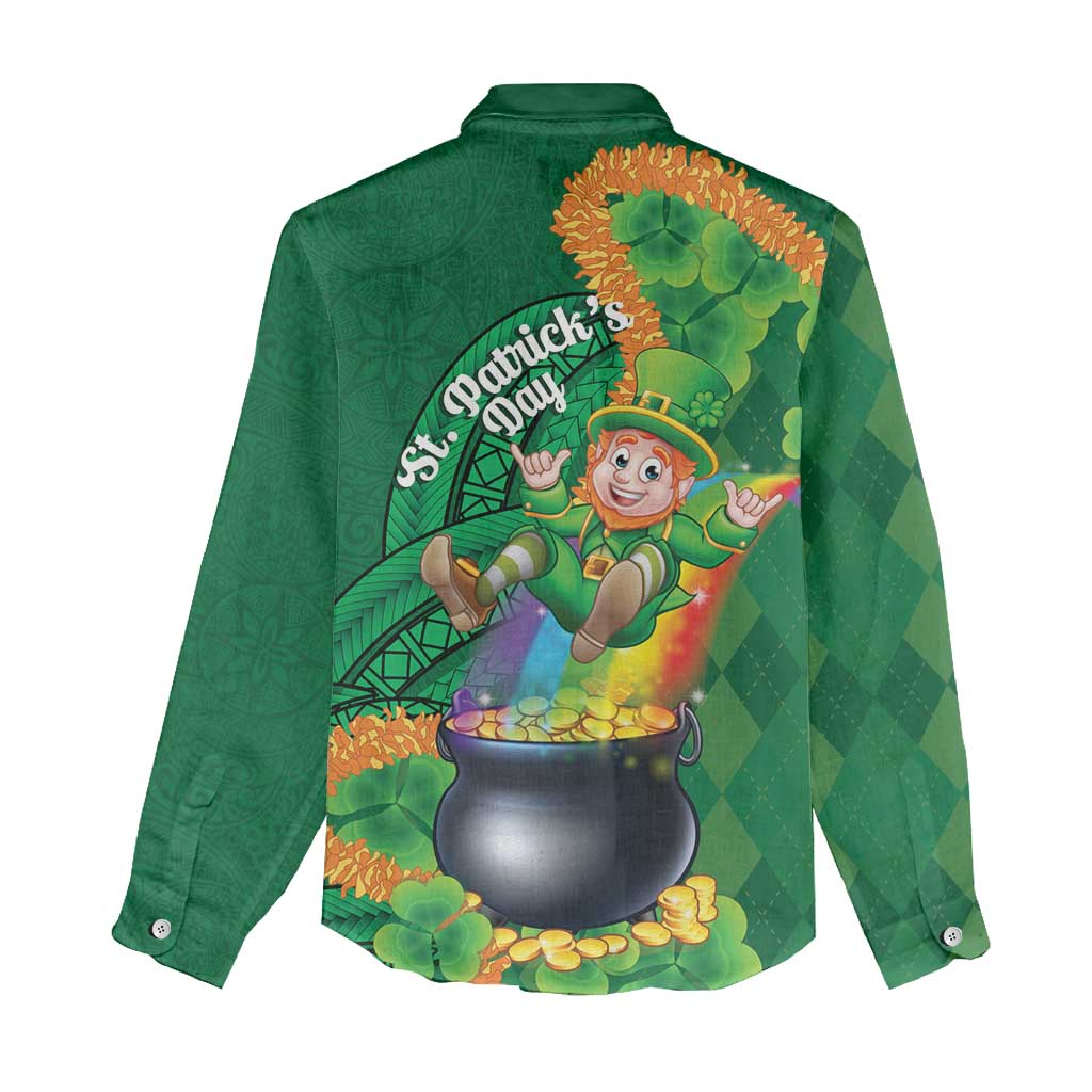 St Patrick's Day Hawaii Women Casual Shirt Hauoli Maoli Funny Shaka Leprechaun LT14 - Polynesian Pride