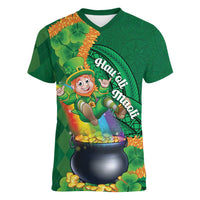 St Patrick's Day Hawaii Women V-Neck T-Shirt Hauoli Maoli Funny Shaka Leprechaun LT14 Female Green - Polynesian Pride