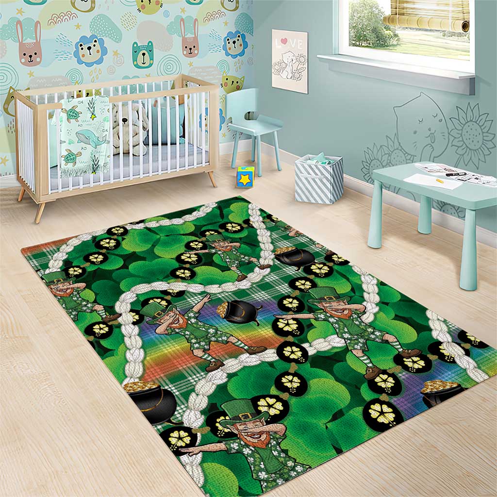 St Patrick's Day Palaka Hawaii Area Rug Kukui Nut Pikake Lei Shamrock Dabbing Leprechaun