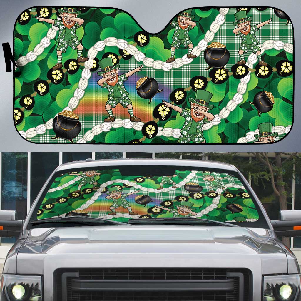 St Patrick's Day Palaka Hawaii Auto Sun Shade Kukui Nut Pikake Lei Shamrock Dabbing Leprechaun LT14 Green - Polynesian Pride