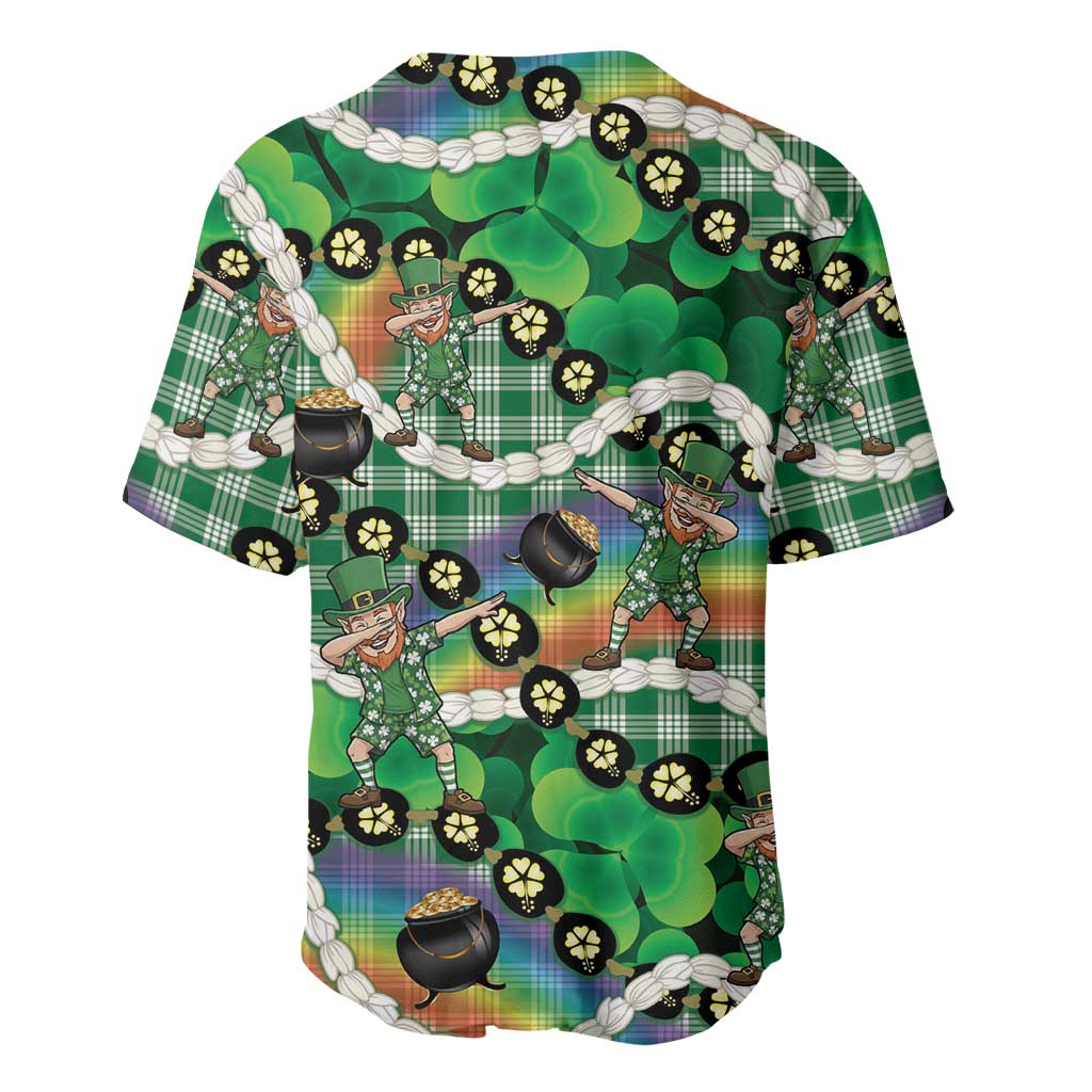 St Patrick's Day Palaka Hawaii Baseball Jersey Kukui Nut Pikake Lei Shamrock Dabbing Leprechaun
