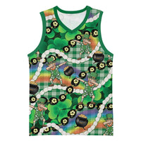 St Patrick's Day Palaka Hawaii Basketball Jersey Kukui Nut Pikake Lei Shamrock Dabbing Leprechaun