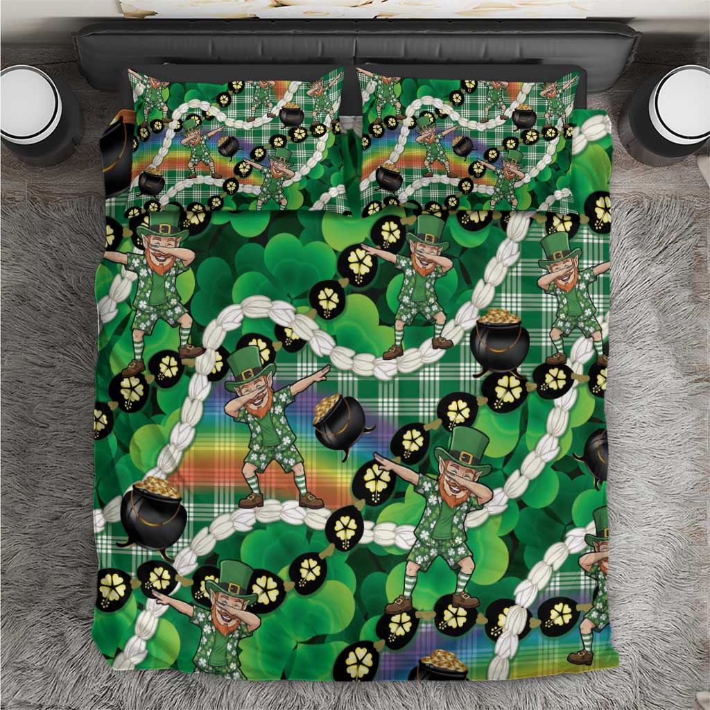 St Patrick's Day Palaka Hawaii Bedding Set Kukui Nut Pikake Lei Shamrock Dabbing Leprechaun LT14 Green - Polynesian Pride