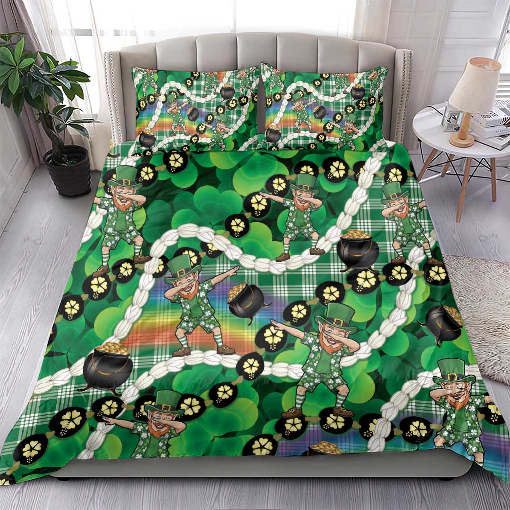 St Patrick's Day Palaka Hawaii Bedding Set Kukui Nut Pikake Lei Shamrock Dabbing Leprechaun LT14 - Polynesian Pride