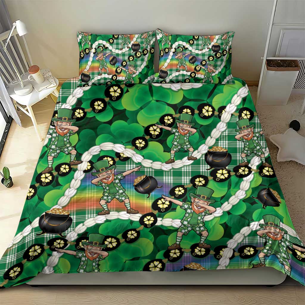 St Patrick's Day Palaka Hawaii Bedding Set Kukui Nut Pikake Lei Shamrock Dabbing Leprechaun LT14 - Polynesian Pride