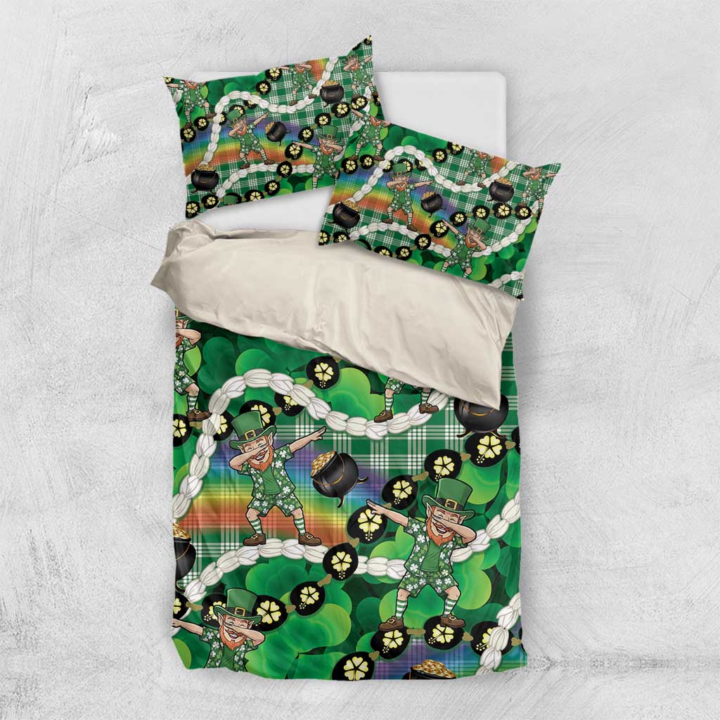 St Patrick's Day Palaka Hawaii Bedding Set Kukui Nut Pikake Lei Shamrock Dabbing Leprechaun LT14 US Twin 172cm x 218cm Green - Polynesian Pride