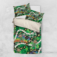 St Patrick's Day Palaka Hawaii Bedding Set Kukui Nut Pikake Lei Shamrock Dabbing Leprechaun LT14 US Twin 172cm x 218cm Green - Polynesian Pride