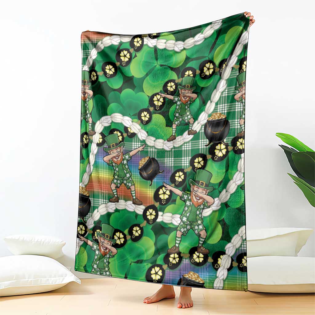 St Patrick's Day Palaka Hawaii Blanket Kukui Nut Pikake Lei Shamrock Dabbing Leprechaun