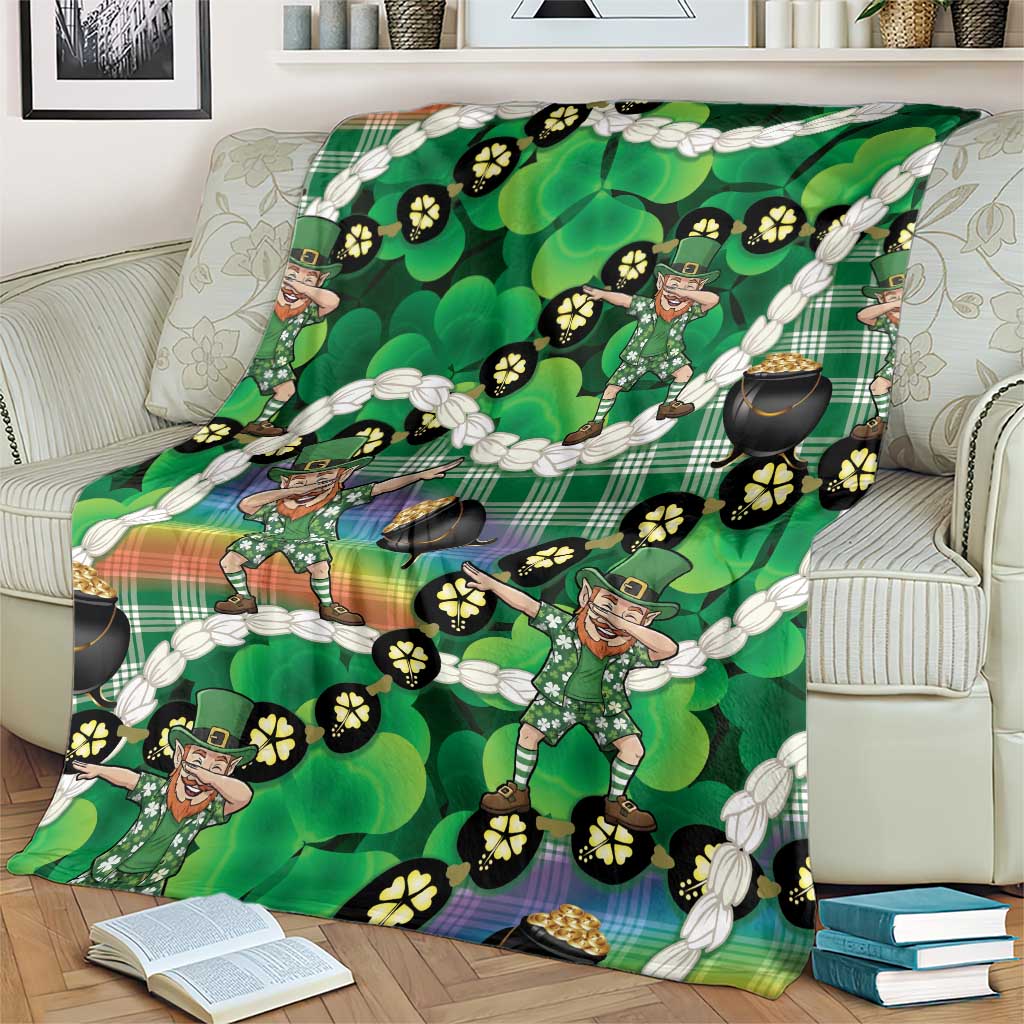 St Patrick's Day Palaka Hawaii Blanket Kukui Nut Pikake Lei Shamrock Dabbing Leprechaun