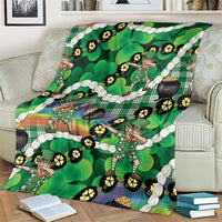 St Patrick's Day Palaka Hawaii Blanket Kukui Nut Pikake Lei Shamrock Dabbing Leprechaun