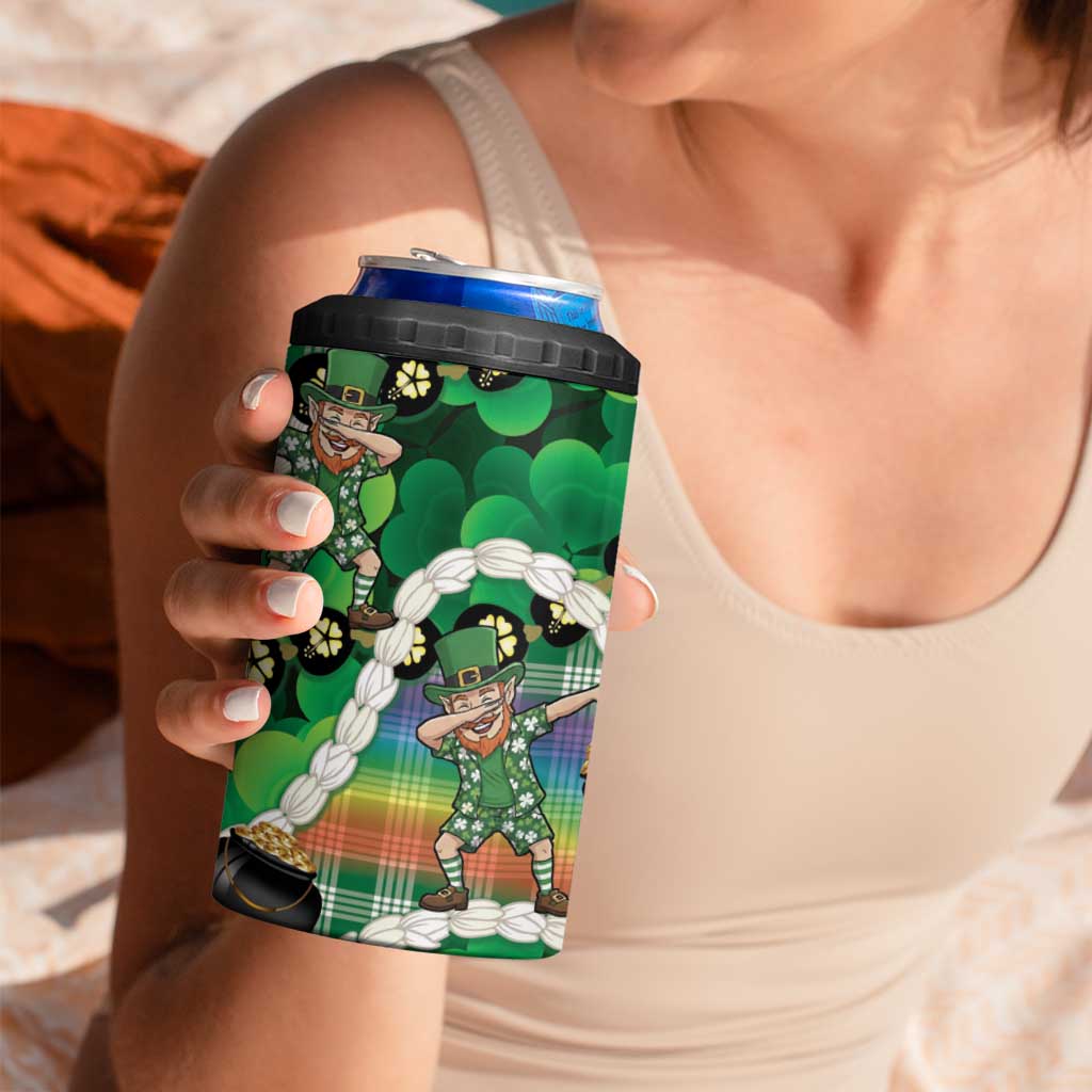St Patrick's Day Palaka Hawaii 4 in 1 Can Cooler Tumbler Kukui Nut Pikake Lei Shamrock Dabbing Leprechaun LT14 - Polynesian Pride