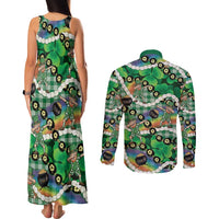 St Patrick's Day Palaka Hawaii Couples Matching Tank Maxi Dress and Long Sleeve Button Shirt Kukui Nut Pikake Lei Shamrock Dabbing Leprechaun LT14 - Polynesian Pride