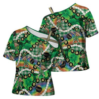 St Patrick's Day Palaka Hawaii Cross Shoulder Shirt Kukui Nut Pikake Lei Shamrock Dabbing Leprechaun